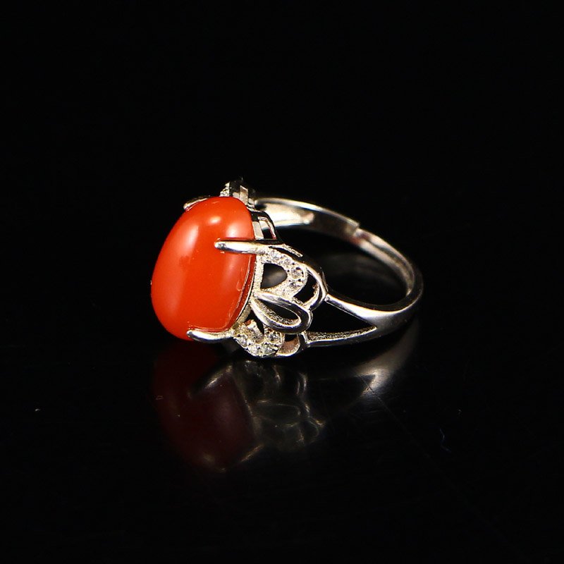 Sterling Silver Inlay Natural Nan Hong Agate Ring (1 of 6)