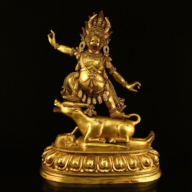 Tibetan Buddhism Gilt Gold Red Copper Yamaraja Statue (1 of 11)