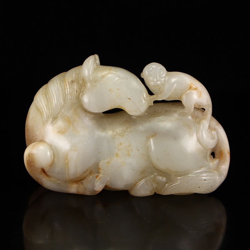 Vintage Chinese Hetian Jade Statue - Horse & Monkey (1 of 5)