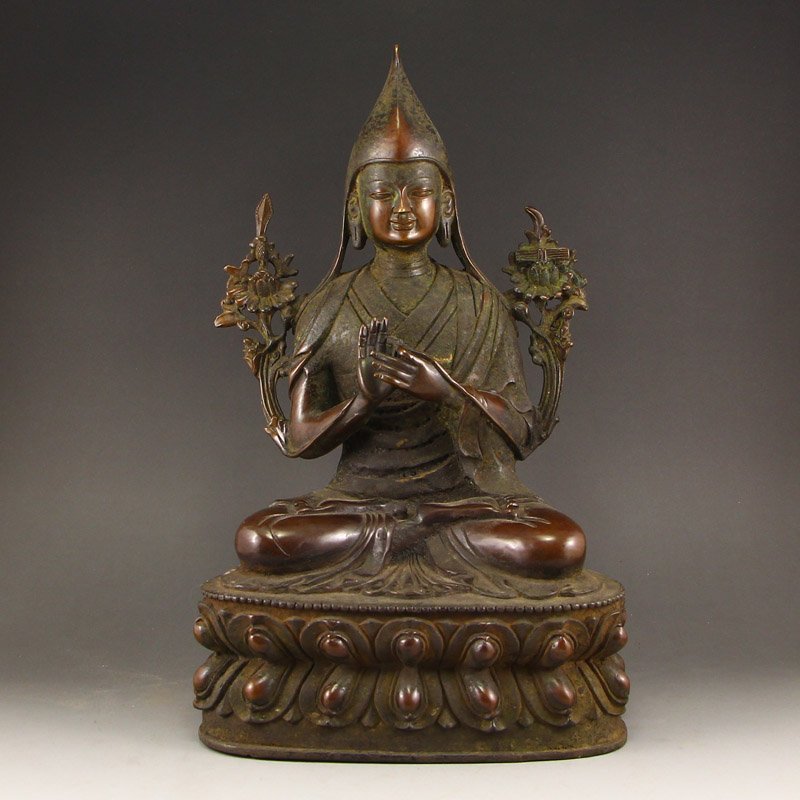 Vintage Tibet Buddhist Red Copper Tsongkhapa Statue (1 of 7)