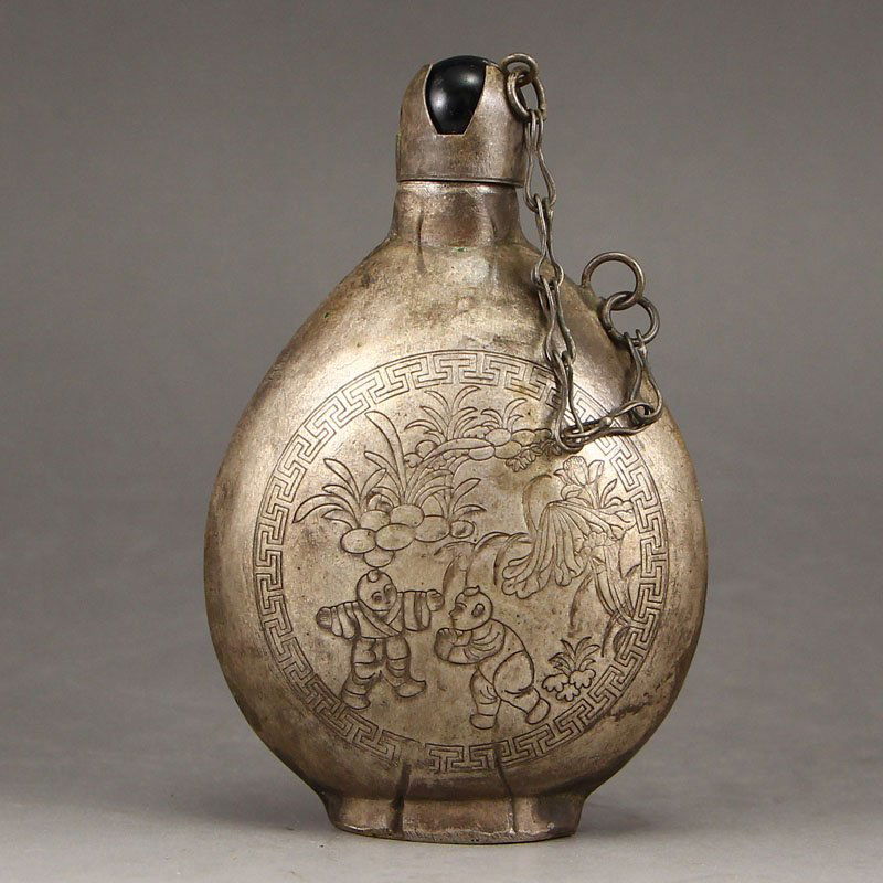Vintage Chinese White Copper Snuff Bottle (1 of 6)