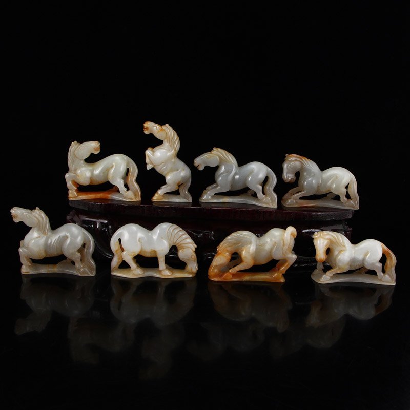Chinese Qing Dy Hetian Jade Eight Horses Statue (1 of 10)