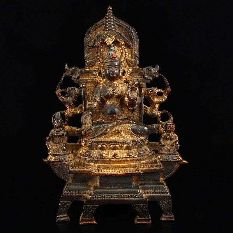 Beiwei Period Gilt Gold Red Copper Buddha Statue (1 of 10)