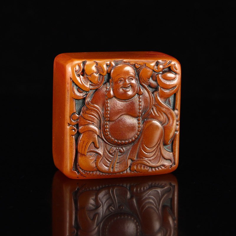 Vintage Chinese Shoushan Stone Laughing Buddha Seal (1 of 6)