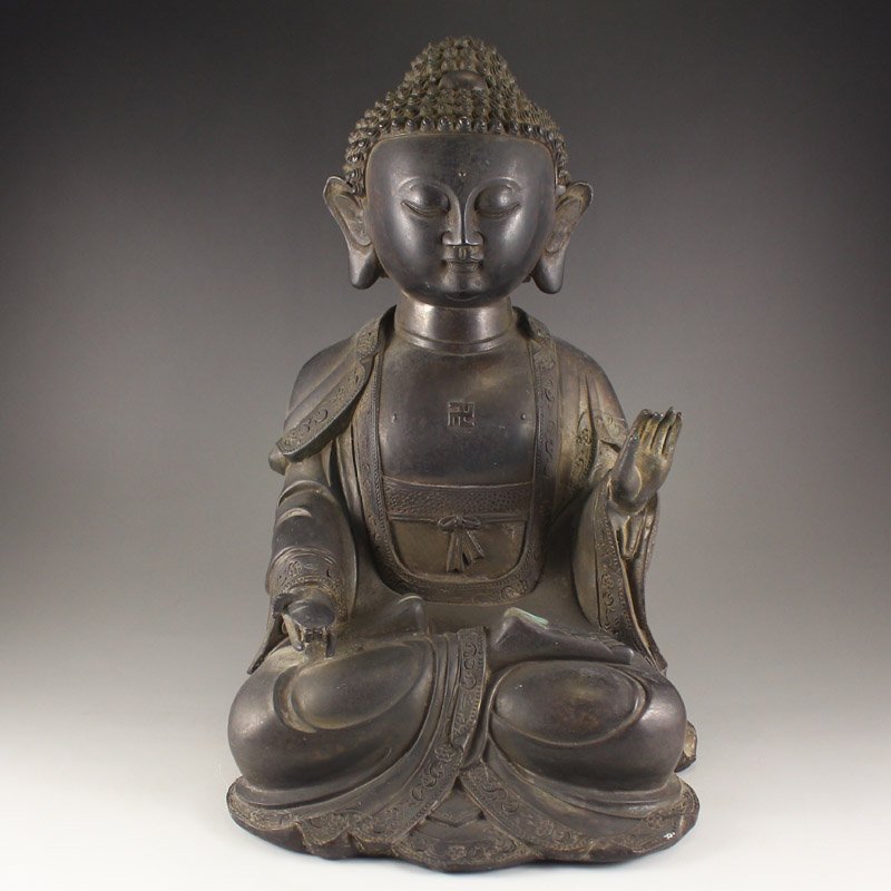 Chinese Ming Dy Red Copper Siddhartha Buddha Statue (1 of 8)