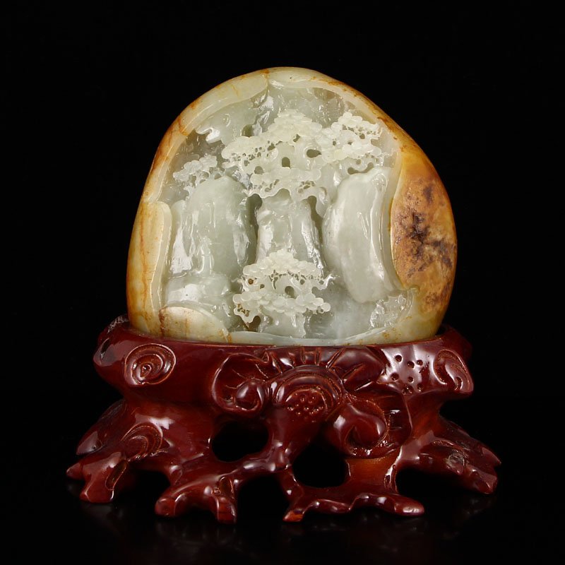 Chinese Hetian Jade Statue - Sage & Pine Tree (1 of 9)