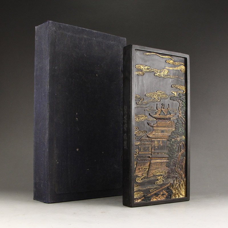 Chinese Gilt Gold Black Ink Stick With Original Box (1 of 8)