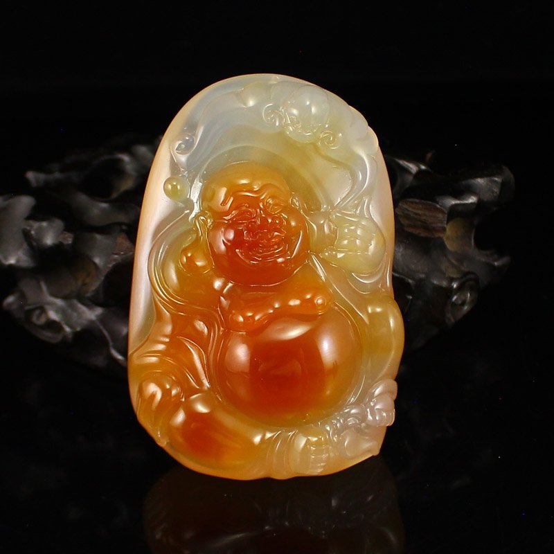 Chinese Natural Agate Pendant - Laughing Buddha (1 of 7)