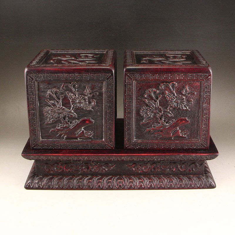 Vintage Chinese Zitan Wood Seal Boxes (1 of 8)