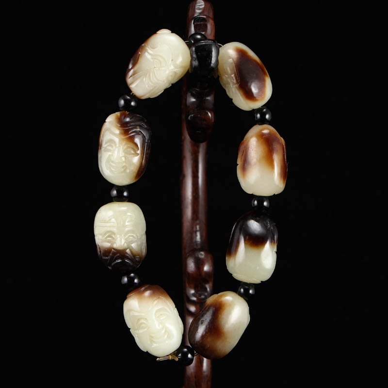 Chinese Hetian Jade Eight Taoism Deities Beads Bracelet (1 of 5)