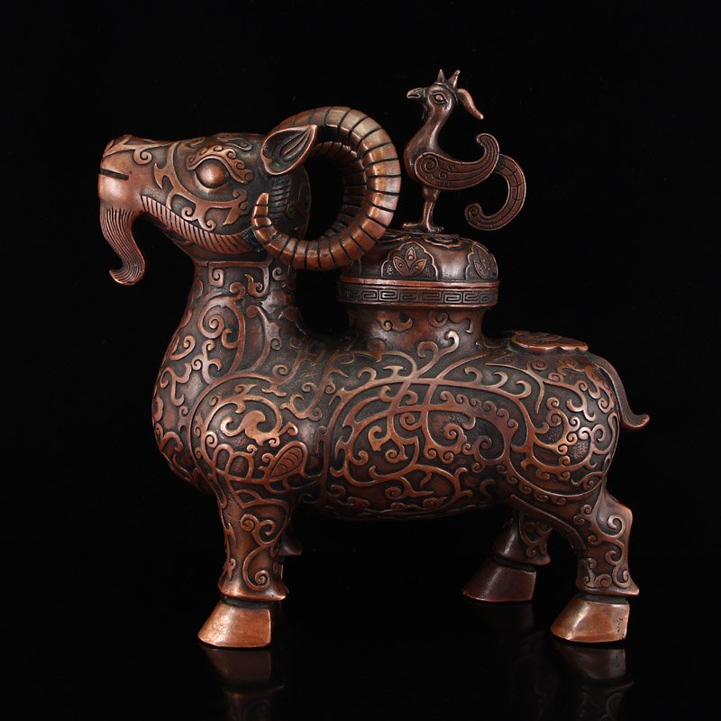 Chinese Qing Dy Red Copper Lucky Sheep Incense Burner (1 of 13)