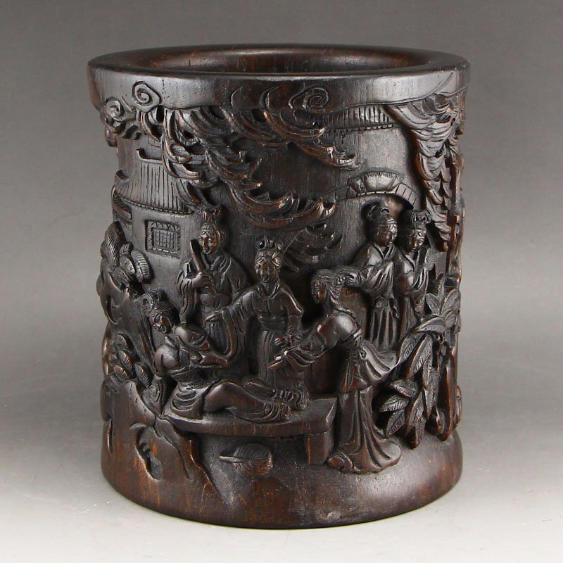 Vintage Chinese Chen Xiang Wood Low Relief Brush Pot (1 of 6)