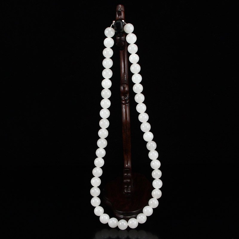 Chinese Natural White Hetian Jade Beads Necklace (1 of 6)