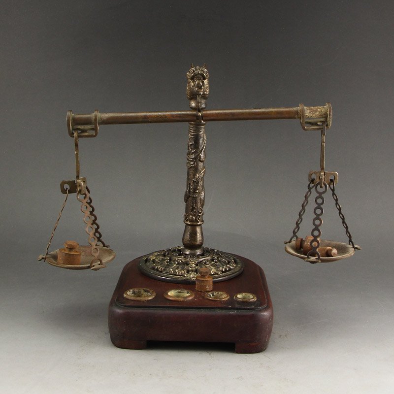 Vintage Chinese Brass Dragon Head Balance Scale (1 of 10)