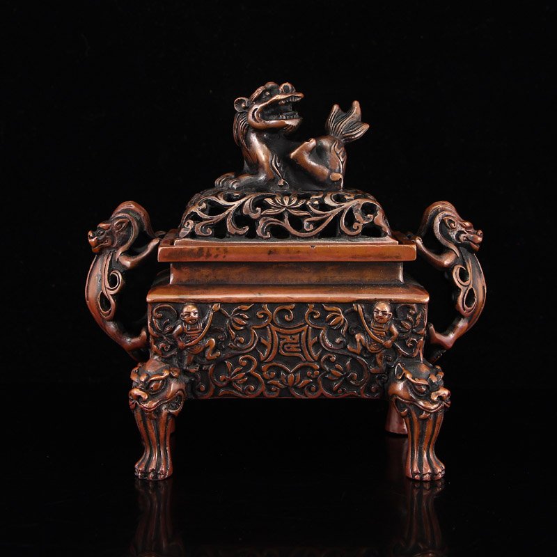 Chinese Red Copper Double Ears Incense Burner (1 of 11)