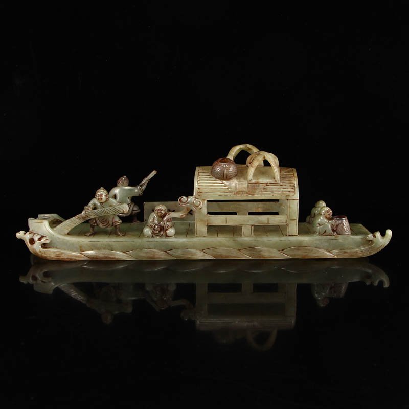 Openwork Chinese Hetian Jade Statue - Figures & Boat (1 of 10)
