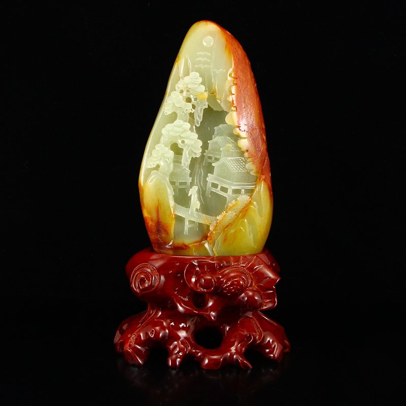 Chinese Natural Hetian Jade Statue - Poet & Pine Tree (1 of 7)