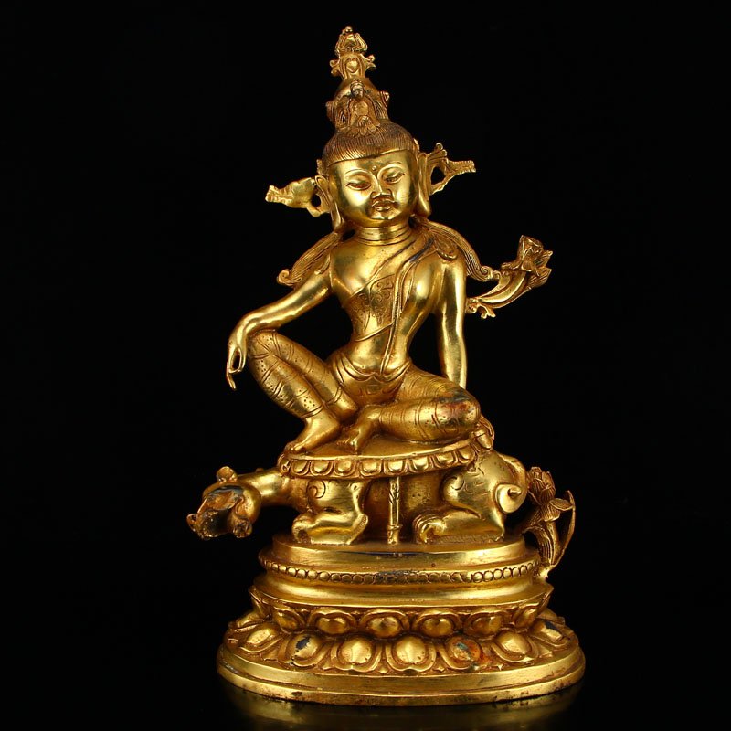 Vintage Tibetan Buddhism Gilt Gold Bronze Tara Statue (1 of 9)