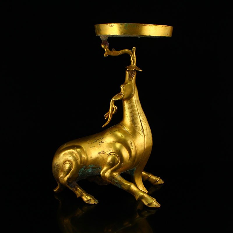 Chinese Gilt Gold Bronze Plum Flower Deer Candlestick (1 of 8)