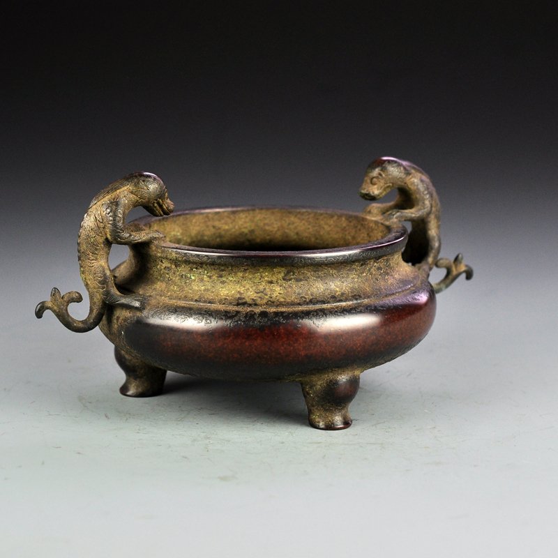 Vintage Chinese Red Copper 3 Legs Incense Burner (1 of 7)