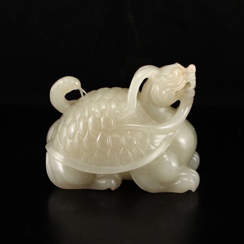 Vintage Chinese Hetian Jade Dragon Turtle Statue (1 of 6)