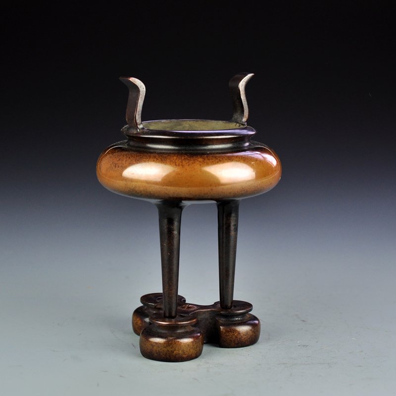 Chinese Ming Dy Red Copper Double Ears Incense Burner (1 of 8)