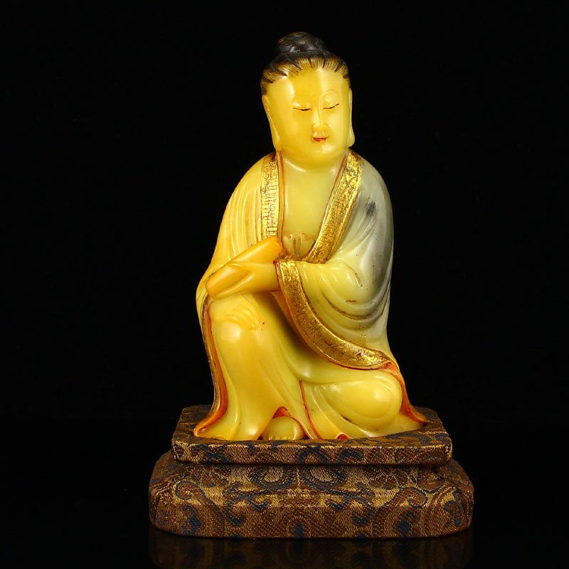 Vintage China Gilt Gold Shoushan Stone Kwan-yin Statue (1 of 7)