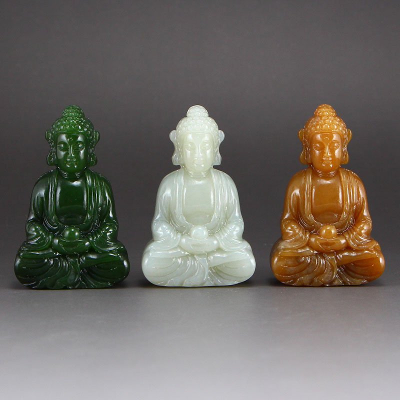 A Set Chinese Hetian Jade Statue - Three Buddhas (1 of 5)