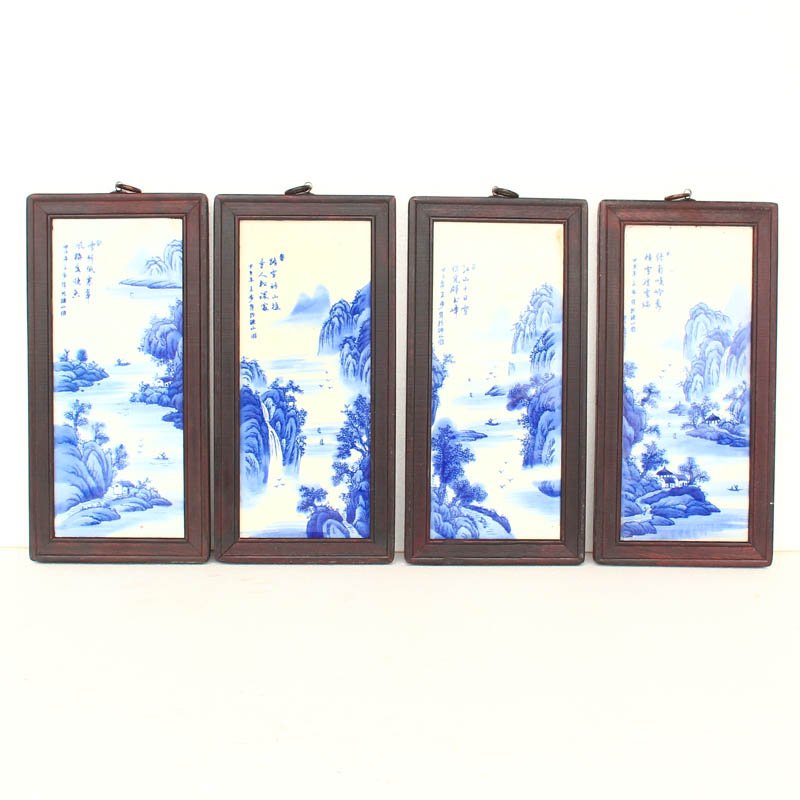 A Set Chinese Blue And White Porcelain Plaque Painting (1 of 8)