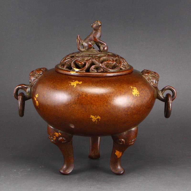 Gilt Gold Red Copper Double Rings Incense Burner (1 of 11)