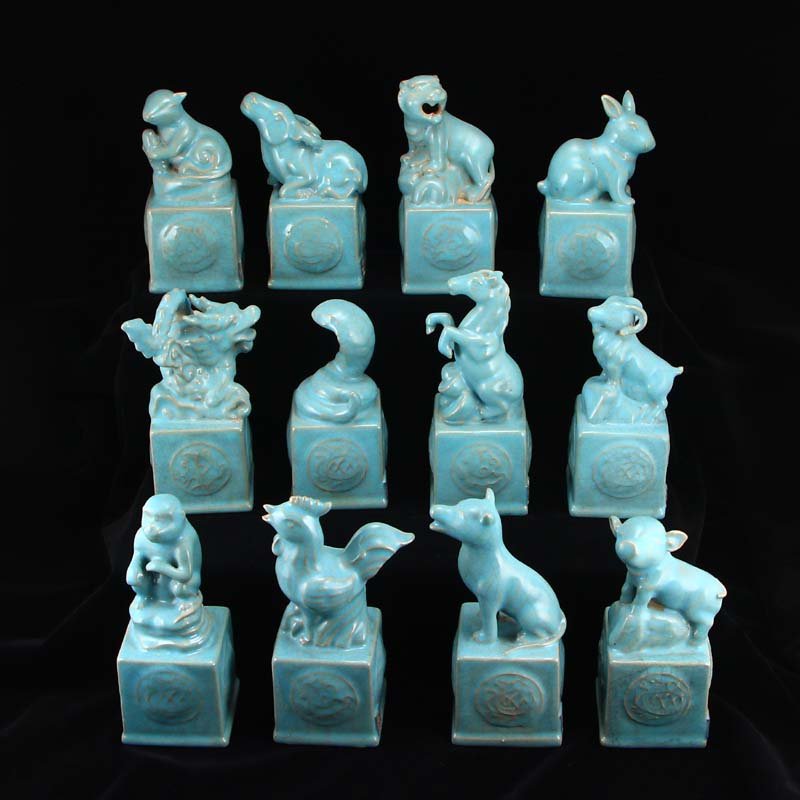 Sky Blue Glaze Ru Kiln Porcelain Chinese Zodiac Seals (1 of 20)