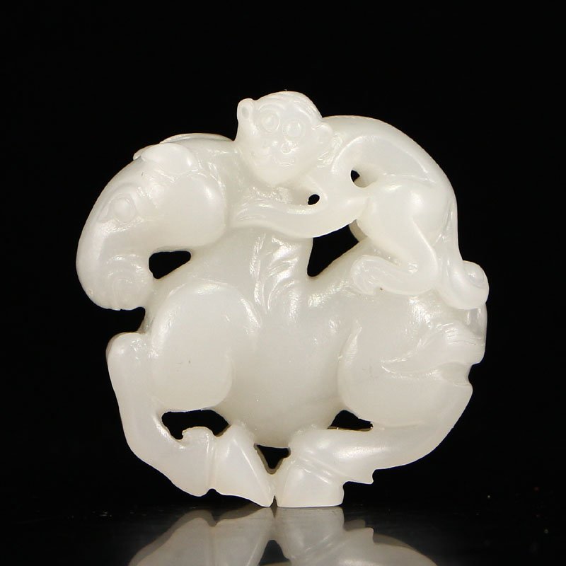 Chinese Qing Dy Hetian Jade Statue - Monkey & Horse (1 of 8)