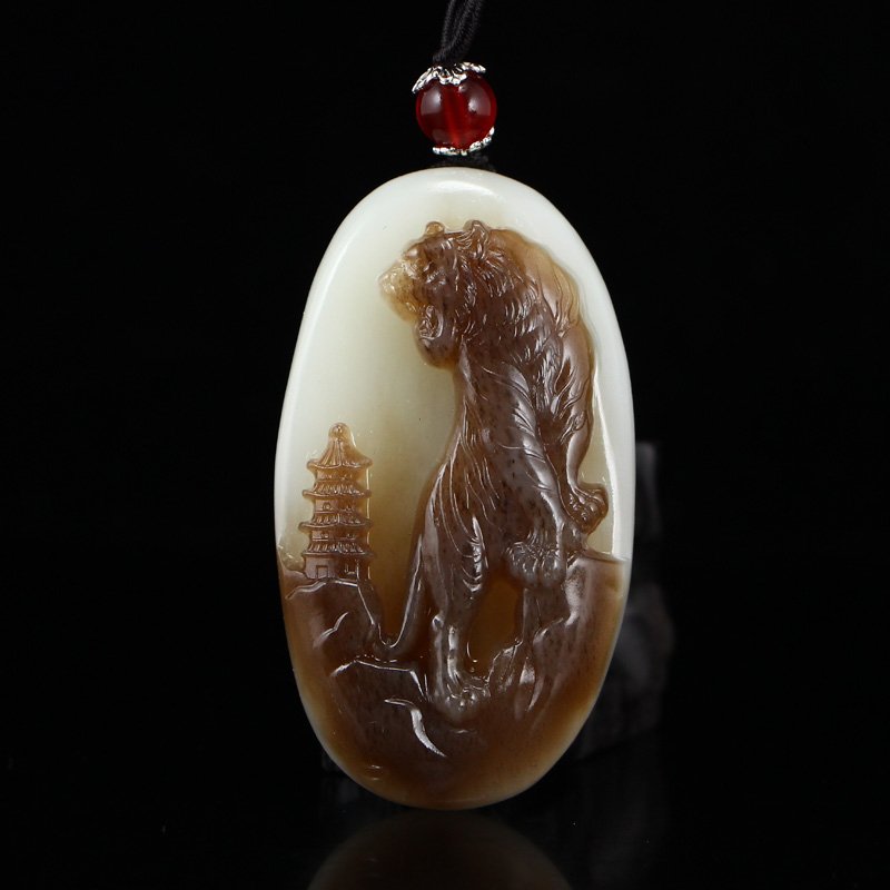 Chinese Hetian Jade Pendant - Tiger w Certificate (1 of 6)