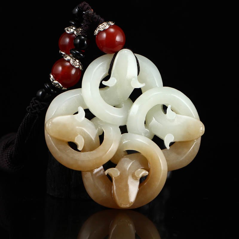 Superb Openwork Chinese Hetian Jade Chi Dragons Pendant (1 of 7)