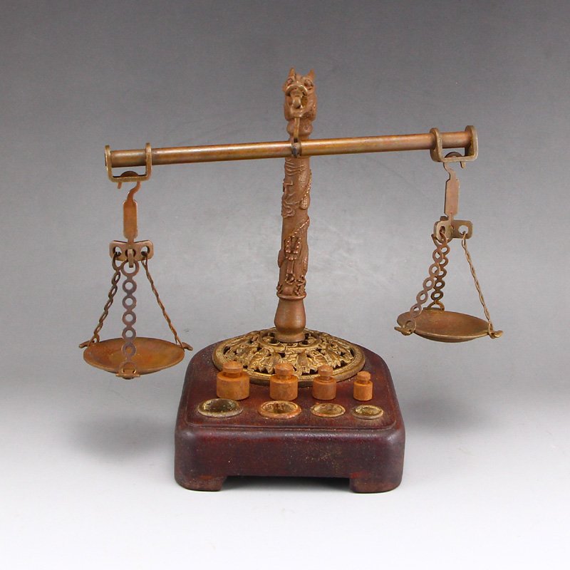Vintage Chinese Brass Dragon Head Balance Scale (1 of 9)