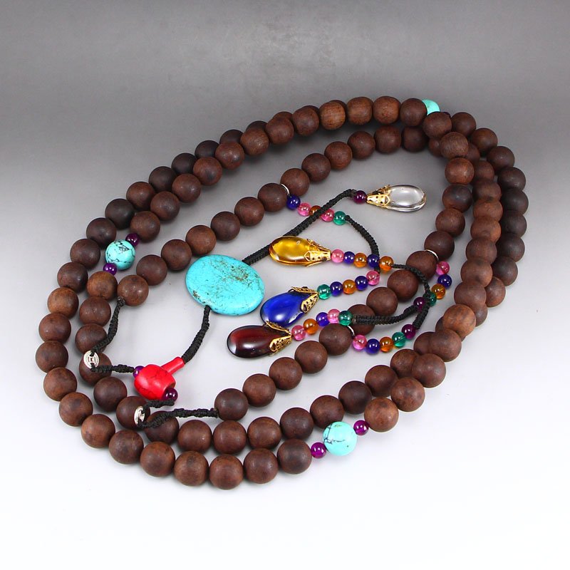 Chen Xiang Wood Crystal Turquoise Court Beads Necklace (1 of 7)