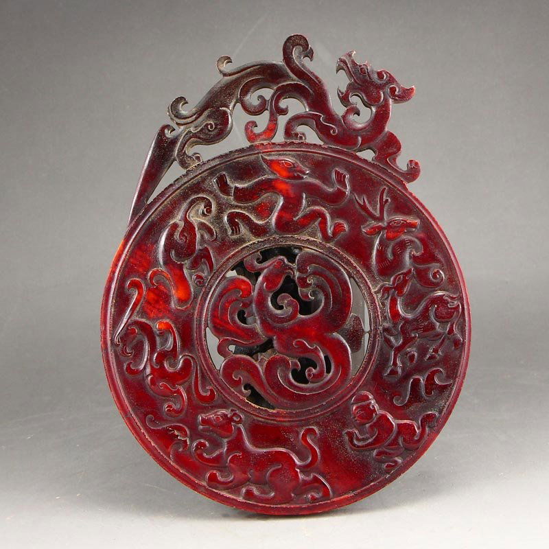 Chinese Han Dy Hetian Jade Dragon & Phoenix Bi (1 of 5)