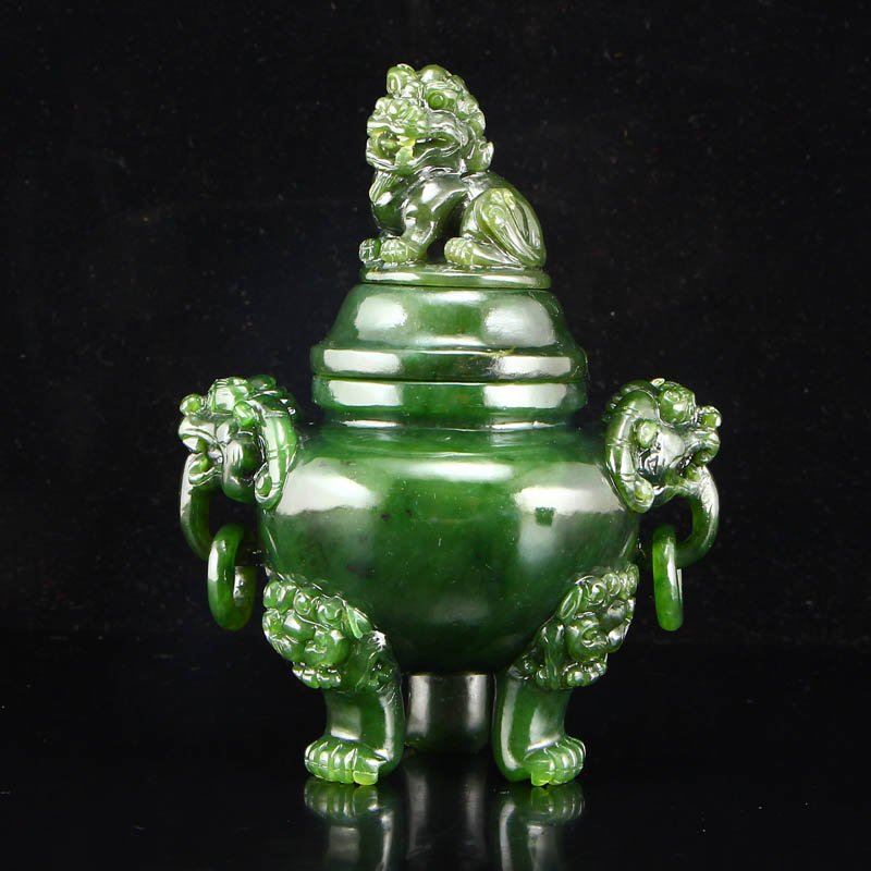 Chinese Green Hetian Jade Double Rings Incense Burner (1 of 11)