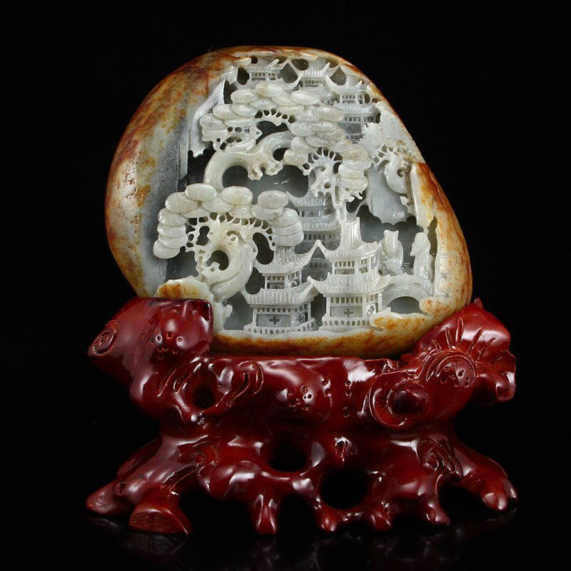 Chinese Hetian Jade Statue - Sages & Pine Tree (1 of 8)