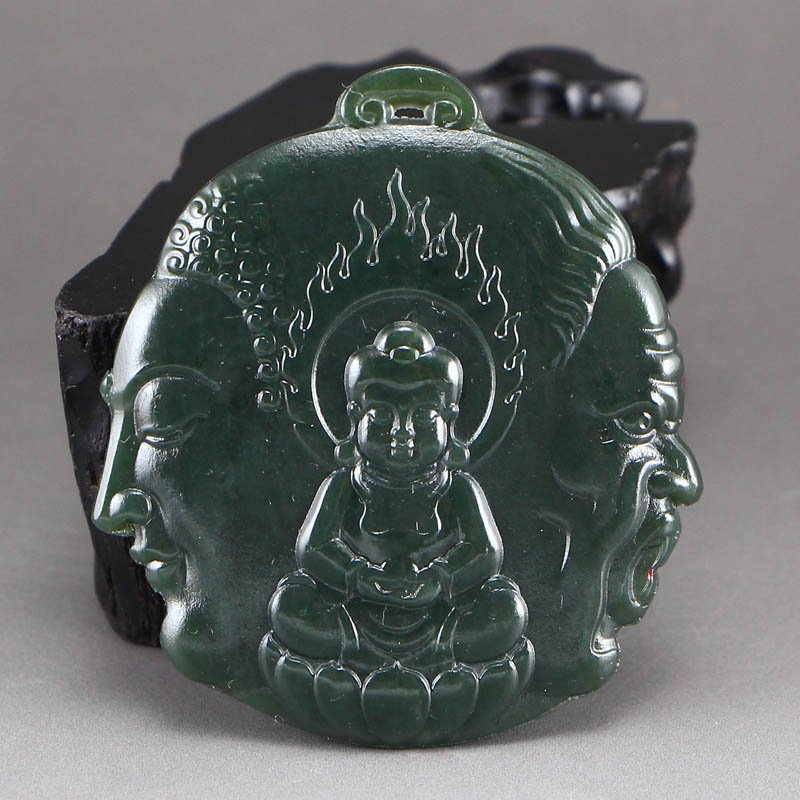 Superb Chinese Green Hetian Jade Buddha Pendant (1 of 7)