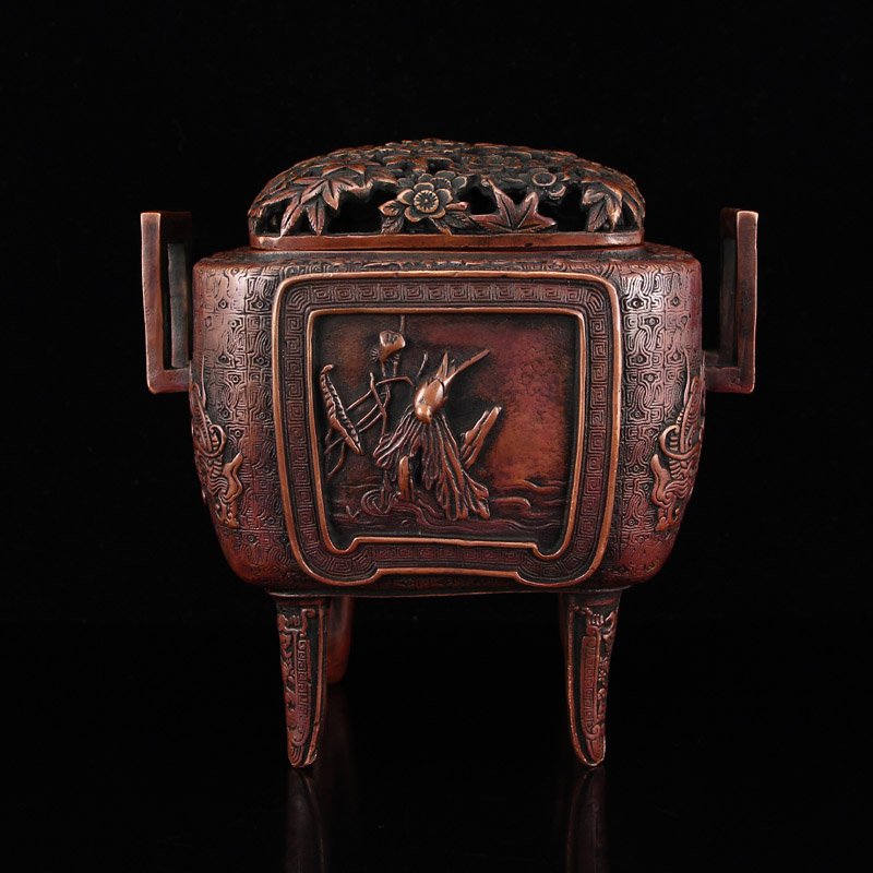 Vintage Chinese Red Copper Double Ears Incense Burner: Vintage Chinese Red Copper Double Ears Incense Burner Dimension: 155x160x140(mm)6.10x6.30x5.51(inches) Weight 3.29 lbs/1491 g