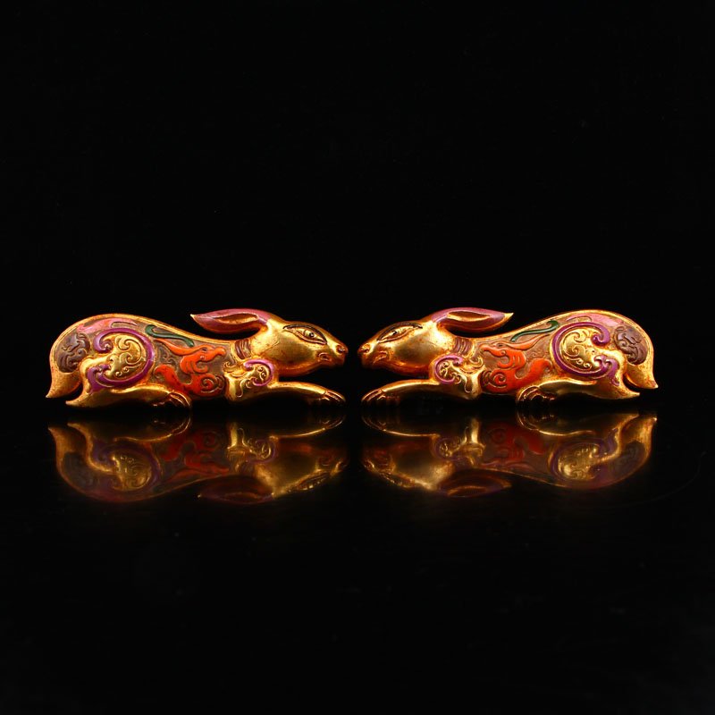 Vintage Gilt Gold Hetian Jade General Seals - Rabbits (1 of 8)