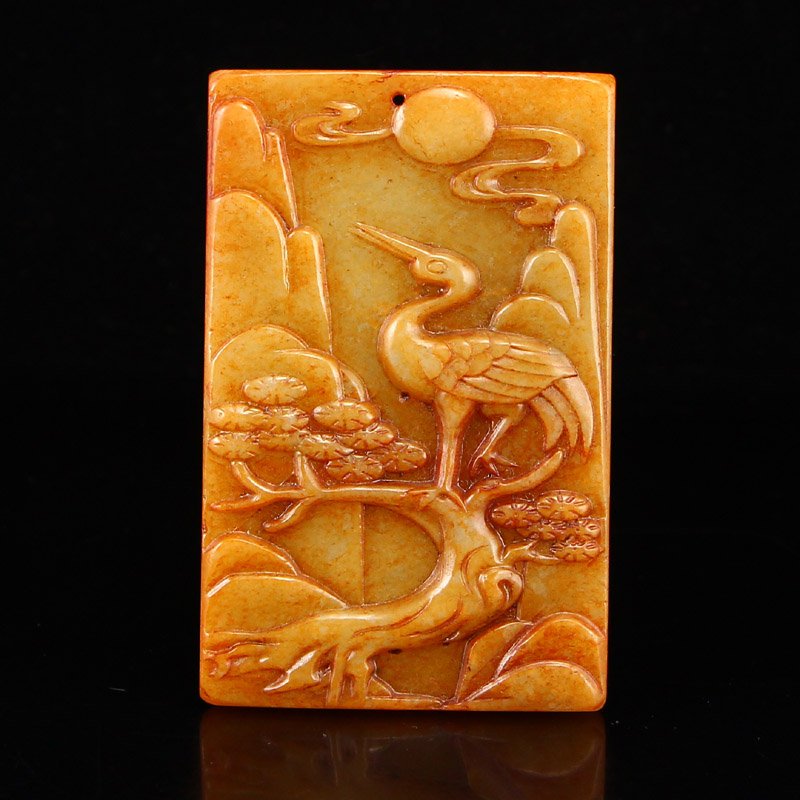 Vintage Chinese Hetian Jade Crane & Pine Tree Pendant (1 of 8)