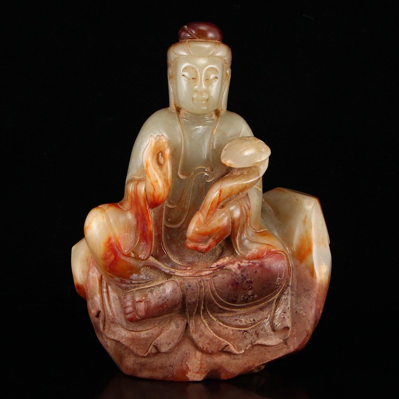 Vintage Chinese Hetian Jade Ruyi Kwan-yin  Statue (1 of 6)