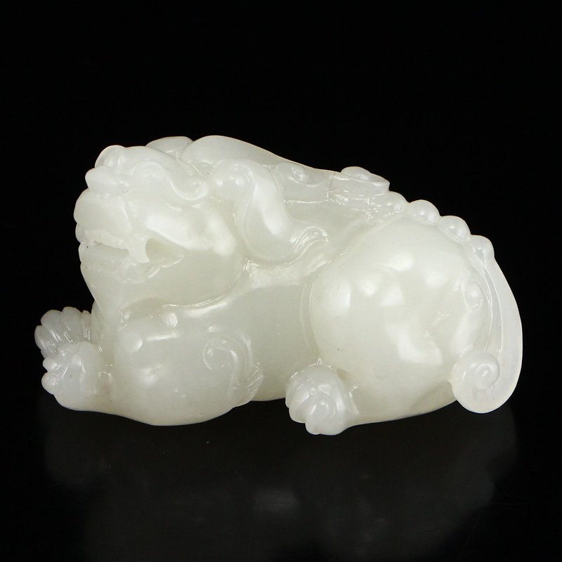 Chinese Natural Hetian Jade Pi Xiu Statue w Certificate: Chinese Natural Hetian Jade Pi Xiu Statue w Certificate Dimension: 67x38x37(mm)2.64x1.50x1.46(inches) Weight 0.23 lbs/103 g