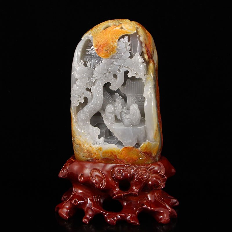 Chinese Natural Hetian Jade Statue - Kid & Old Man (1 of 10)
