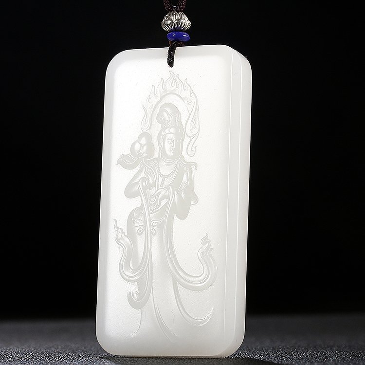 Superb Chinese White Hetian Jade Lotus Kwan-yin Pendant (1 of 10)