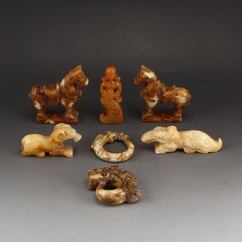 A Group Vintage Chinese Hetian Jade Carvings (1 of 9)