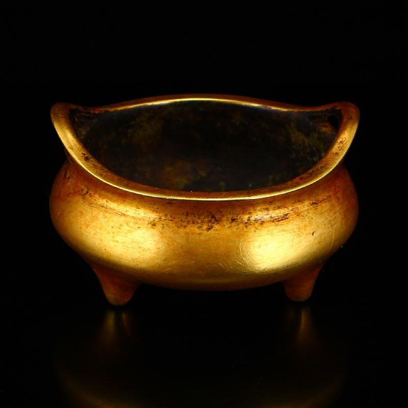 Chinese Ming Dy Gilt Gold Red Copper Incense Burner (1 of 7)