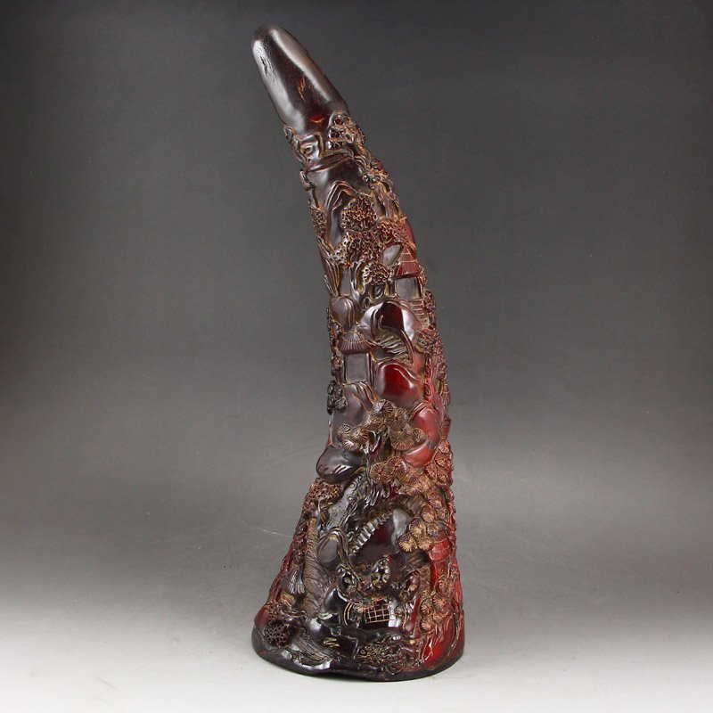Chinese Qing Dy Ox Horn Statue - Figures & Pine Tree (1 of 8)